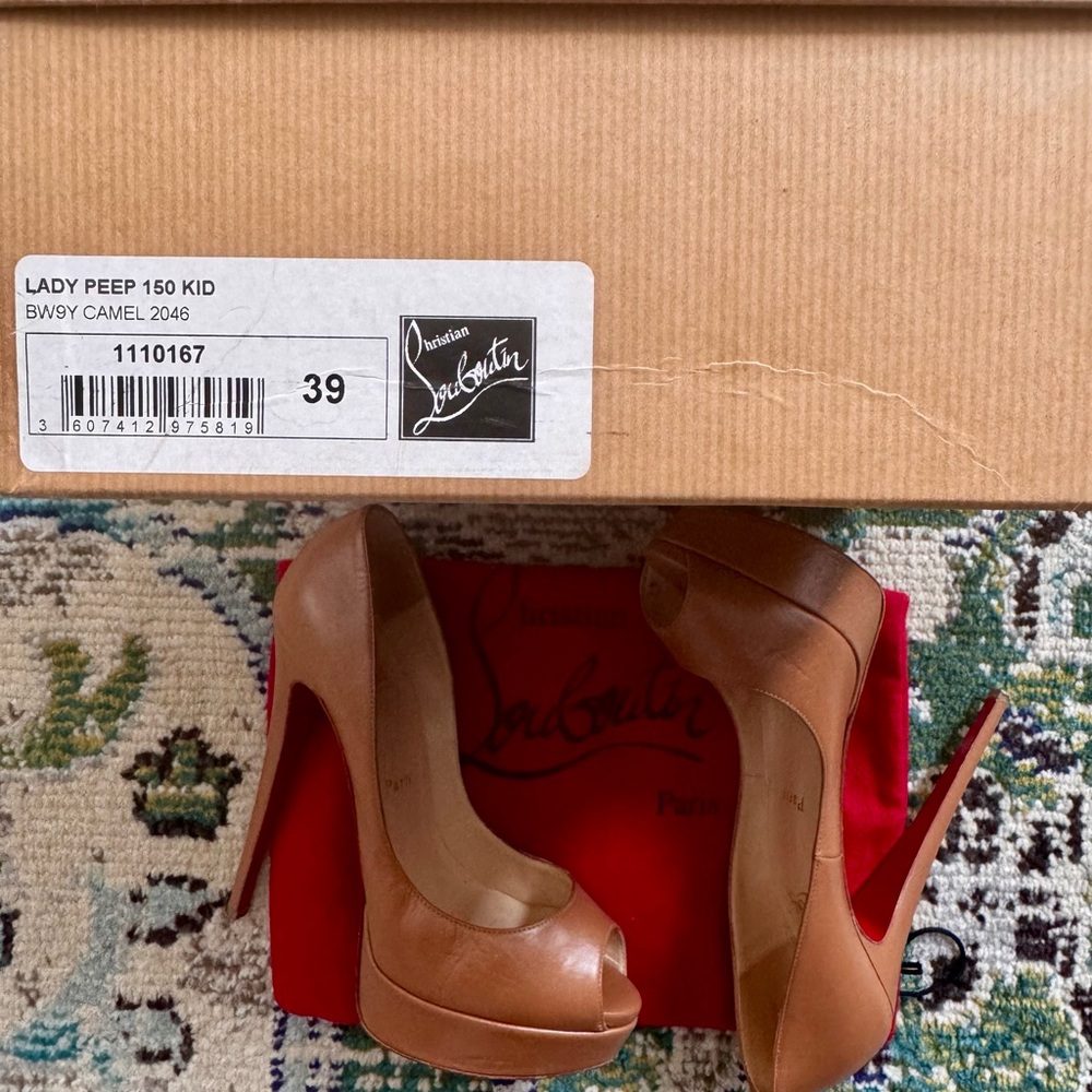 Christian Louboutin Tan Peep-Toe Heels - Picture 6 of 8